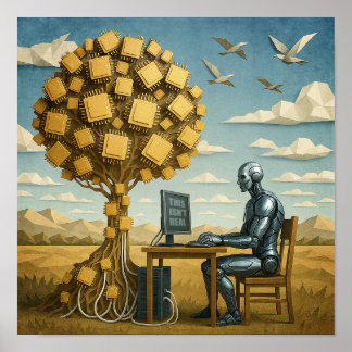 Robot Under Processor Träd Poster