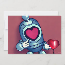 Robot Valentine Heart Balloon Julkort