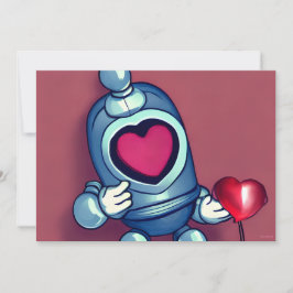 Robot Valentine Heart Balloon Julkort
