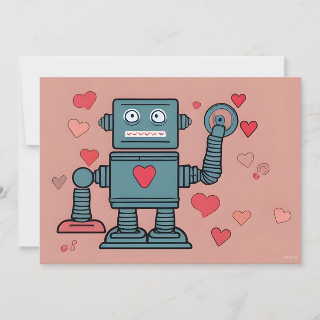 Robot Valentine Hearts Kärlek Note Julkort (Framsida)