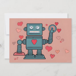Robot Valentine Hearts Kärlek Note Julkort