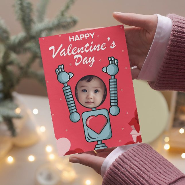 Robot Valentines day Photo Classroom Helgdag Card Julkort (valentines day cards printable, valentines day gifts, happy valentines day, valentines day cards)