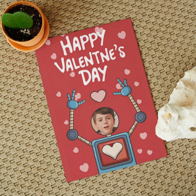 Robot Valentines day Photo Classroom Helgdag Card Julkort (valentines day boy gift, valentine dai card kids, valentines day school gifts, valentines day cards,)