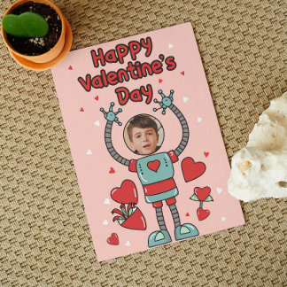 Robot Valentines day Photo Classroom Helgdag Card Julkort