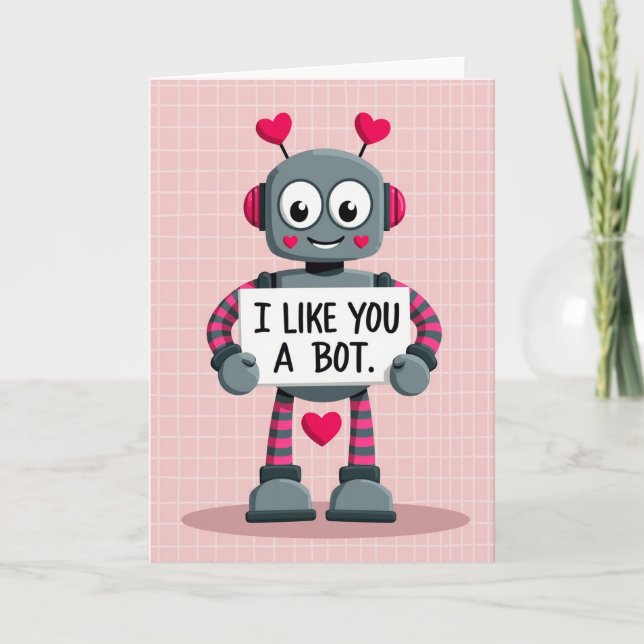 Robot Valentines I Like You A Bot Card Kort (Framsida)