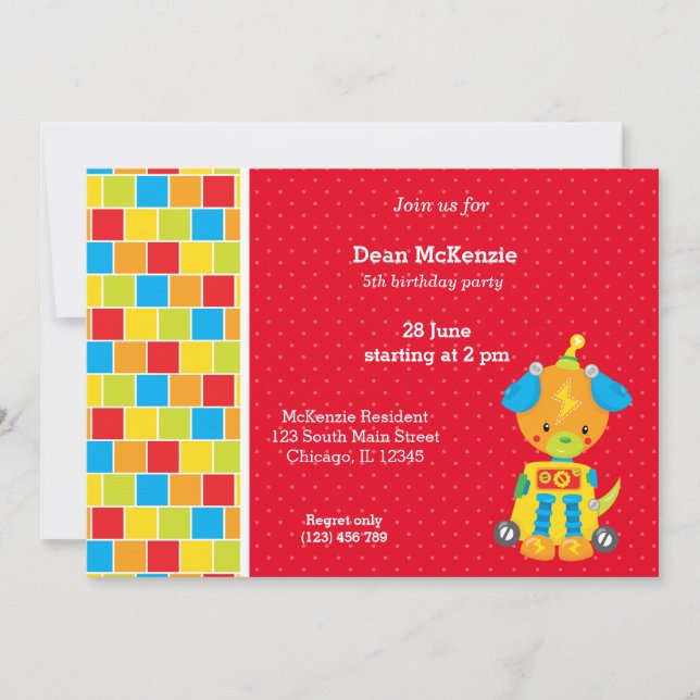 Robot * välj bakgrund färg inbjudningar (Framsida)