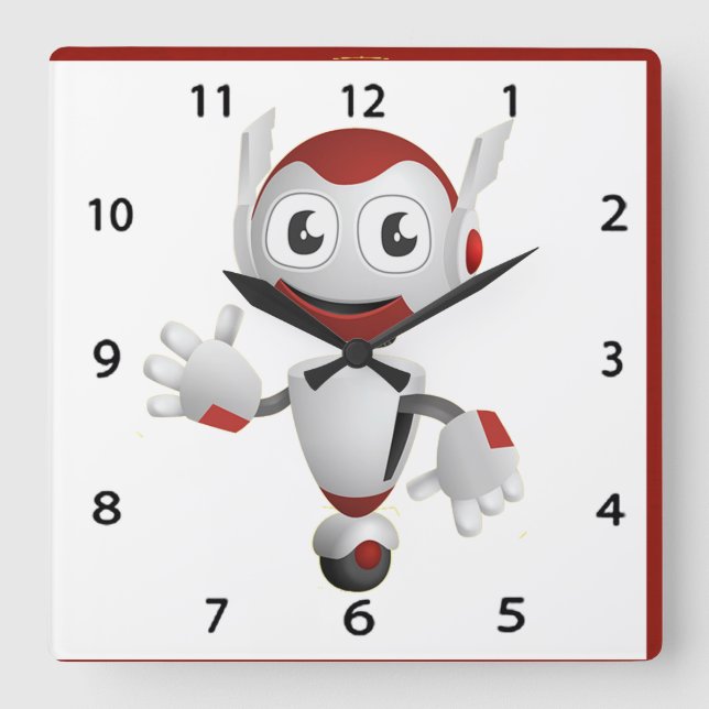 Robot Wall Clock Fyrkantig Klocka (Framsida)