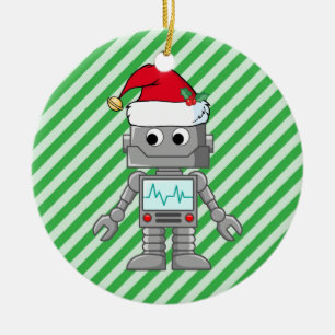 Robot Wearing Santa Hat Julgransprydnad Keramik