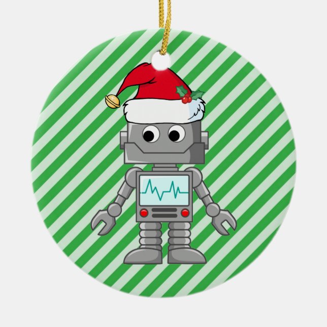Robot Wearing Santa Hat Julgransprydnad Keramik (Framsidan)