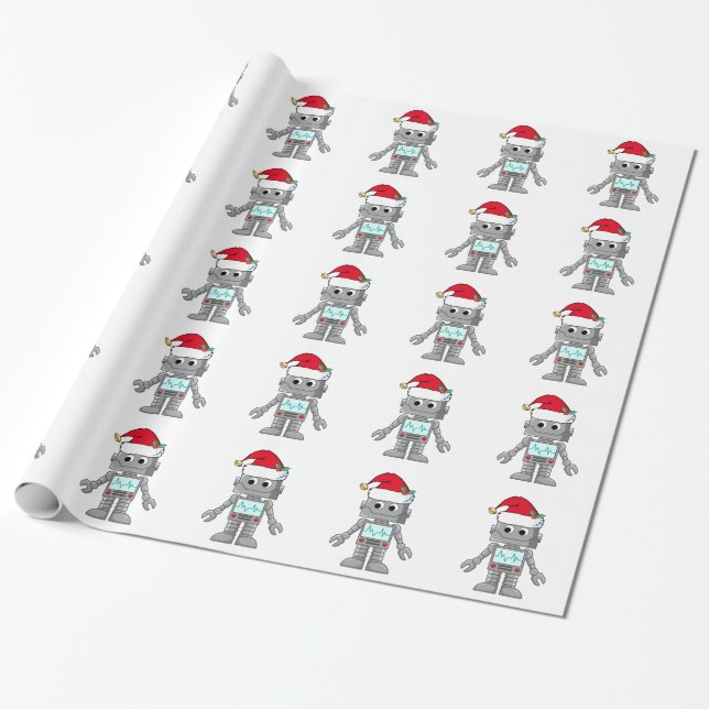 Robot Wearing Santa Hat Presentpapper (Utrullad)