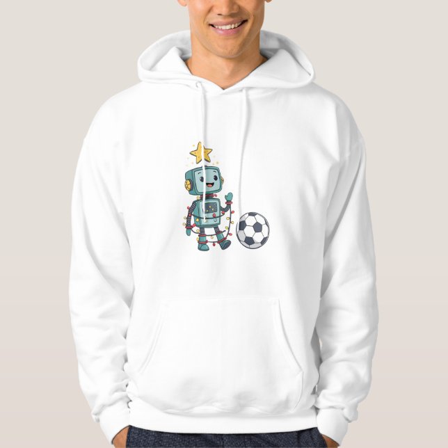Robot with Christmas lights playing soccer Hoodie (Framsida)