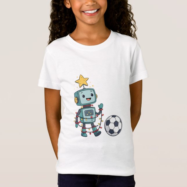 Robot with Christmas lights playing soccer T Shirt (Framsida)