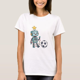Robot with Christmas lights playing soccer T Shirt
