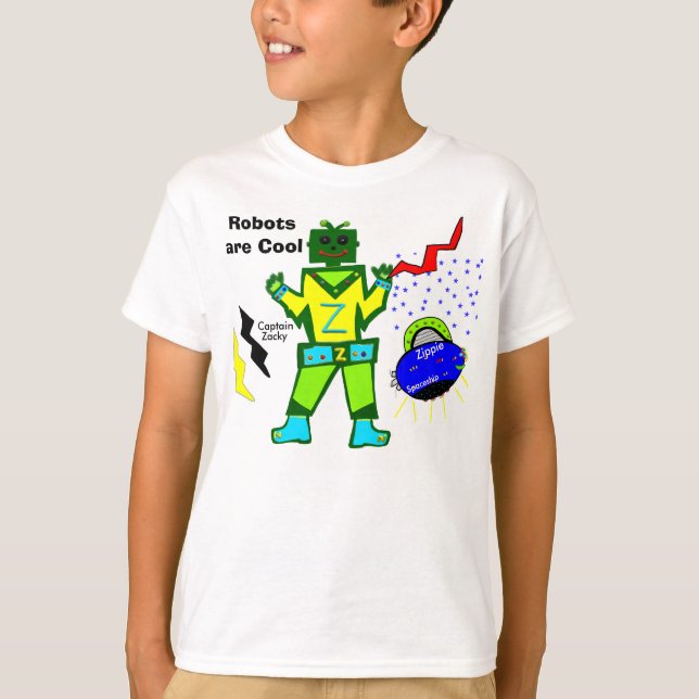 Robotar är coola Kapten Zacky Grön Pojke Robot T-shirt (Framsida)