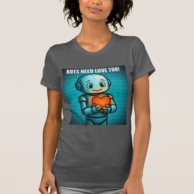 Robotar behöver också kärlek - Dam Asfaltsgrå T Shirt (Framsida)
