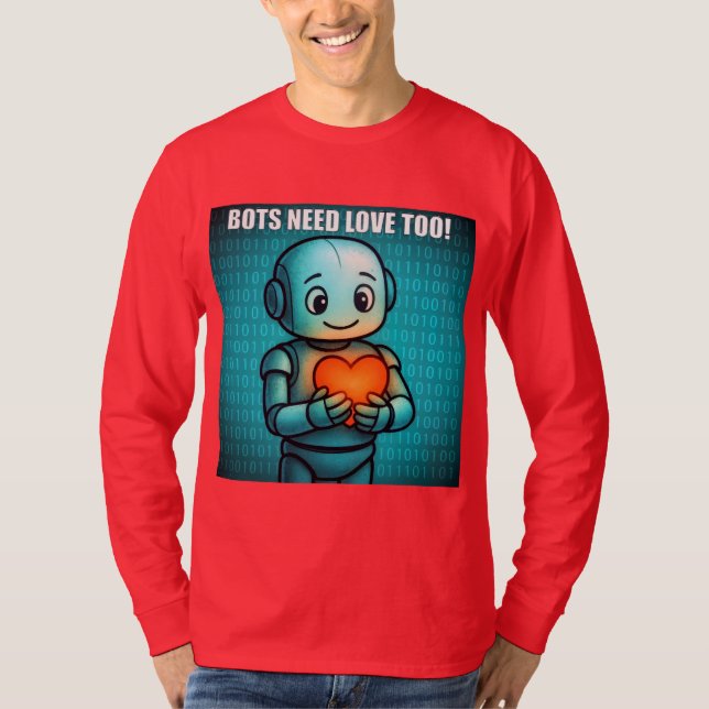 Robotar behöver också kärlek - Herrar Ljus Röd Lån T Shirt (Framsida)