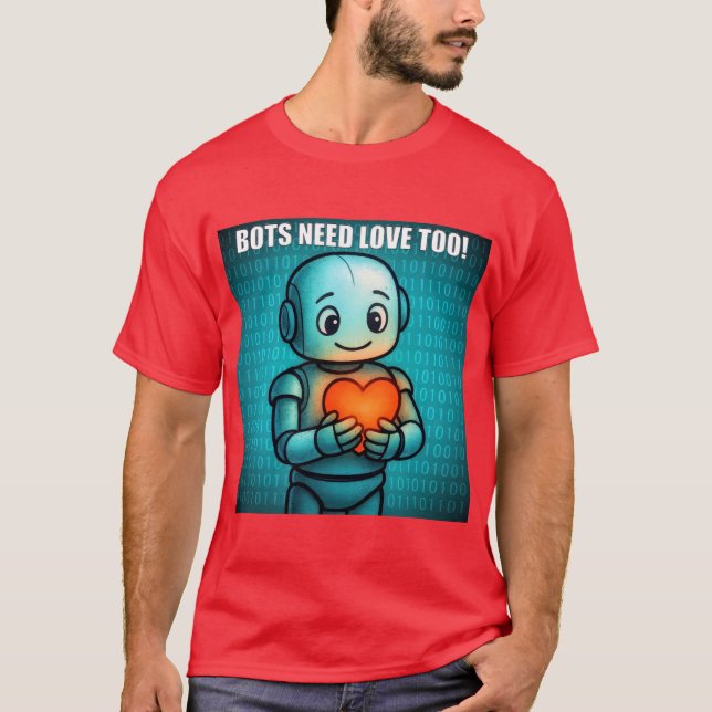 Robotar behöver också kärlek - Herrar Ljus Röd T Shirt (Framsida)