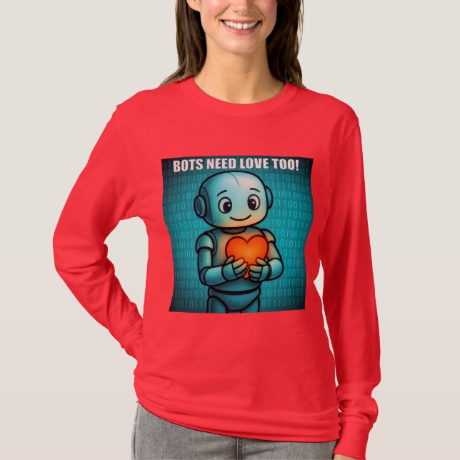 Robotar behöver också kärlek - Kvinnors ljusröd lå T Shirt (Framsida)