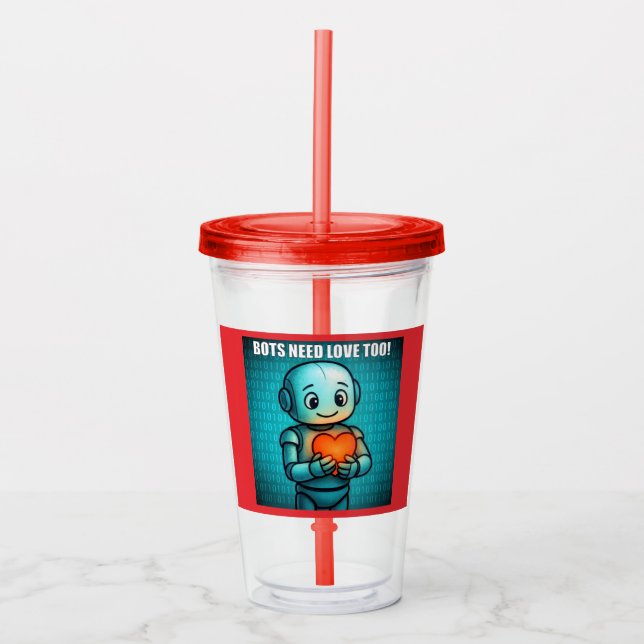 Robotar behöver också kärlek - Röd Take Away Mugg (Framsida)
