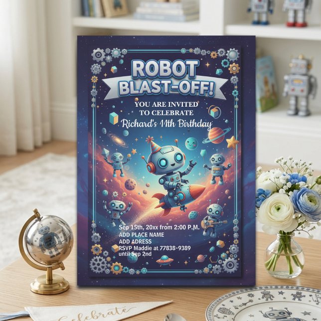 Robotar i rymden 11-årsfest inbjudningar (Skapare uppladdad)