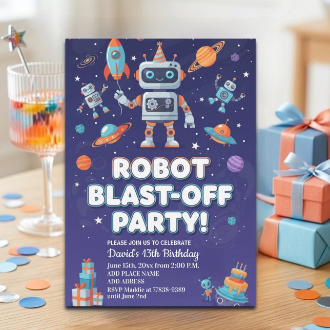 Robotar i rymden 13-årsfest inbjudningar (Skapare uppladdad)