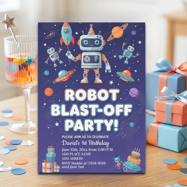 Robotar i rymden 1-års födelsedagsfest inbjudningar (Skapare uppladdad)