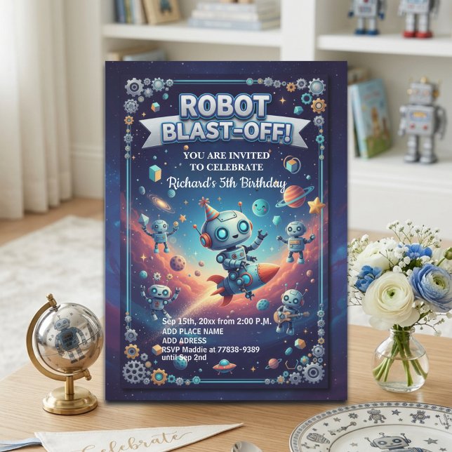 Robotar i rymden 5-årsfest inbjudningar (Skapare uppladdad)