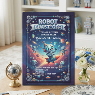 Robotar i rymden 6-års födelsedagsfest inbjudningar