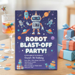 Robotar i rymden 7-års födelsedagsfest inbjudningar