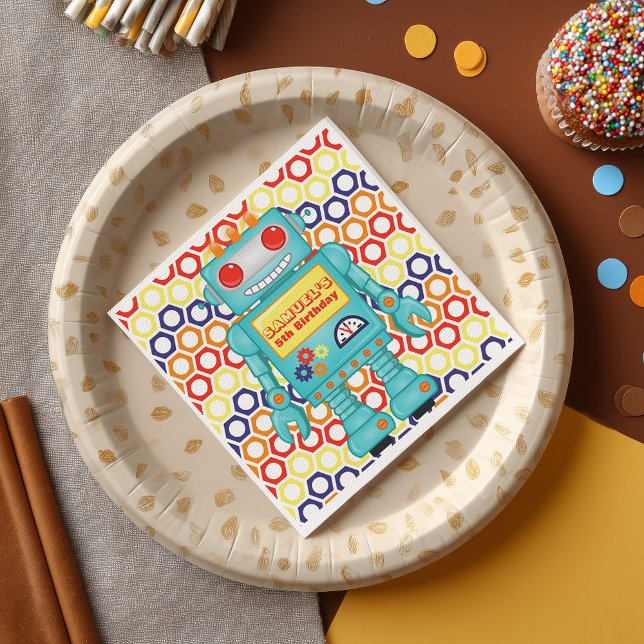 Robotfest Pappersservett (You'll go nuts and bolts for this ultra cool robot party napkin )