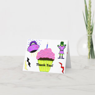 Robotflicka Rosa Cupcake Födelsedag Tack Kort