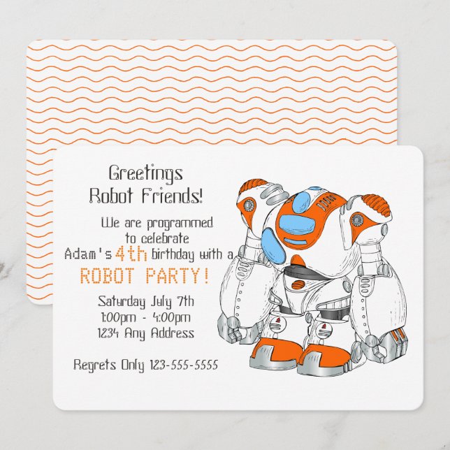 Robotfödelsedagsfest Inbjudningar (Fram/baksida)