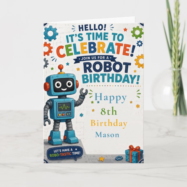 Robotfödelsedagsfest Kort (Framsida)