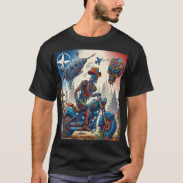 Robotic Cowboy on a Colorful Psychedelic Motorcycl T Shirt