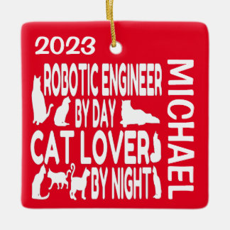 Robotic Ingenjör Kärlek Cats ANPASSNINGSBAR Julgransprydnad Keramik