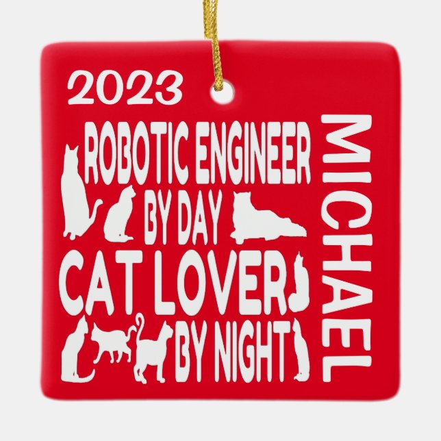 Robotic Ingenjör Kärlek Cats ANPASSNINGSBAR Julgransprydnad Keramik (Framsida)