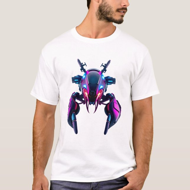Robotic Lobster Ansikte Neon Art T Shirt (Framsida)