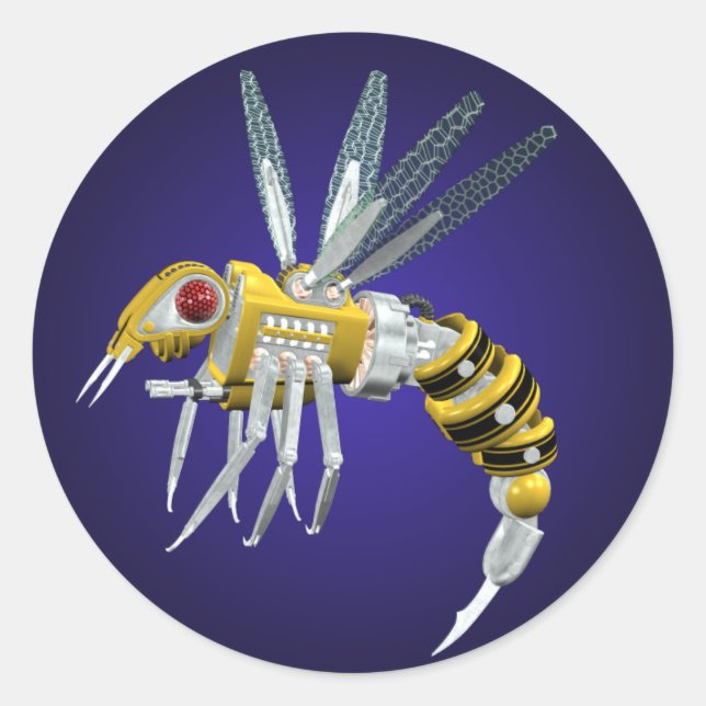 Robotic Wasp Sticker Runt Klistermärke (Framsida)