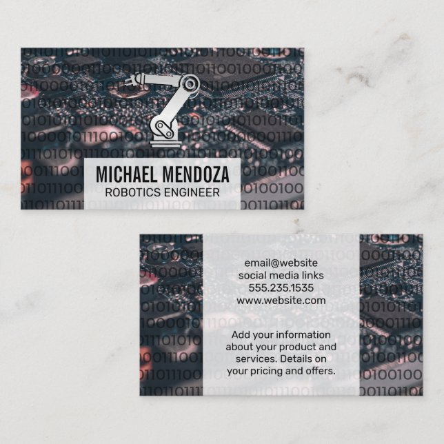 Robotics Arm | Binär kod | CPU-kretskort Visitkort (Fram/baksida)