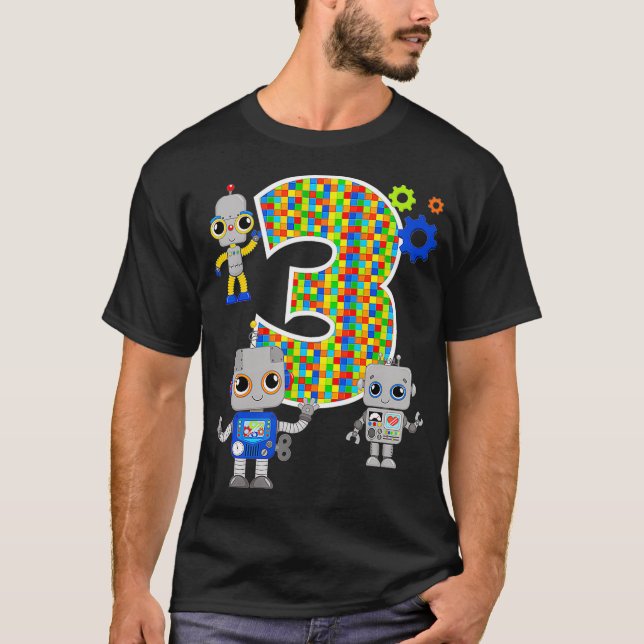 Robotics Ingenjör 3:e födelsedagen STEM Party 3 år T Shirt (Framsida)