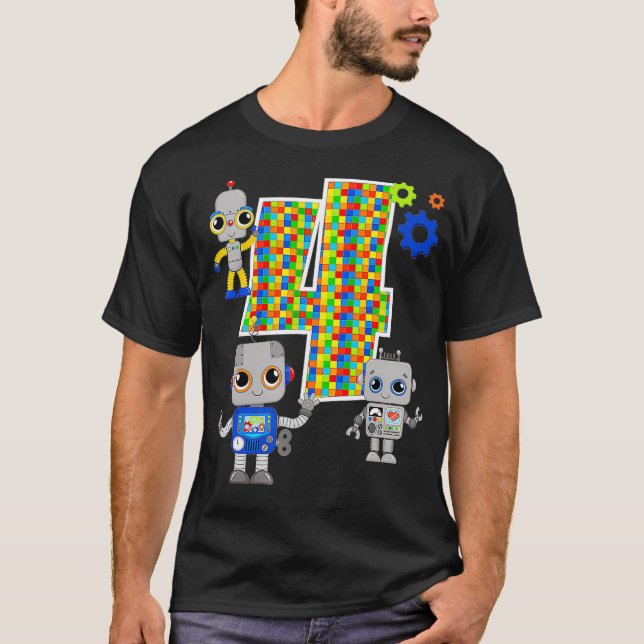 Robotics Ingenjör 4e födelsedagen STEM Party 4 År  T Shirt (Framsida)