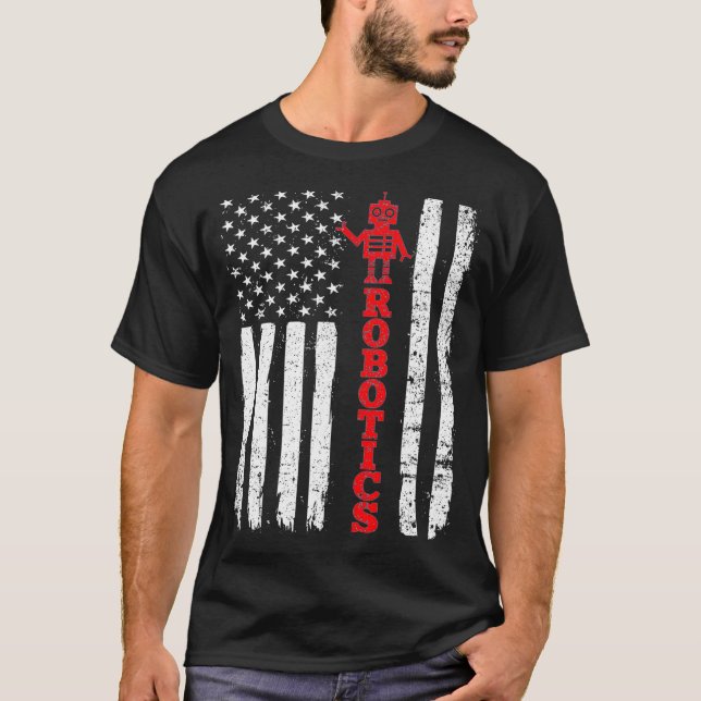 Robotics USA American Flagga Robots T Shirt (Framsida)