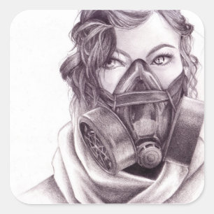 Robotiska människor: "Gas Mask Stickers" Fyrkantigt Klistermärke