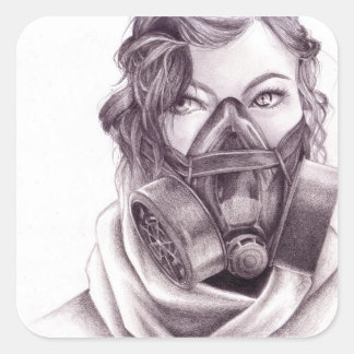 Robotiska människor: "Gas Mask Stickers" Fyrkantigt Klistermärke