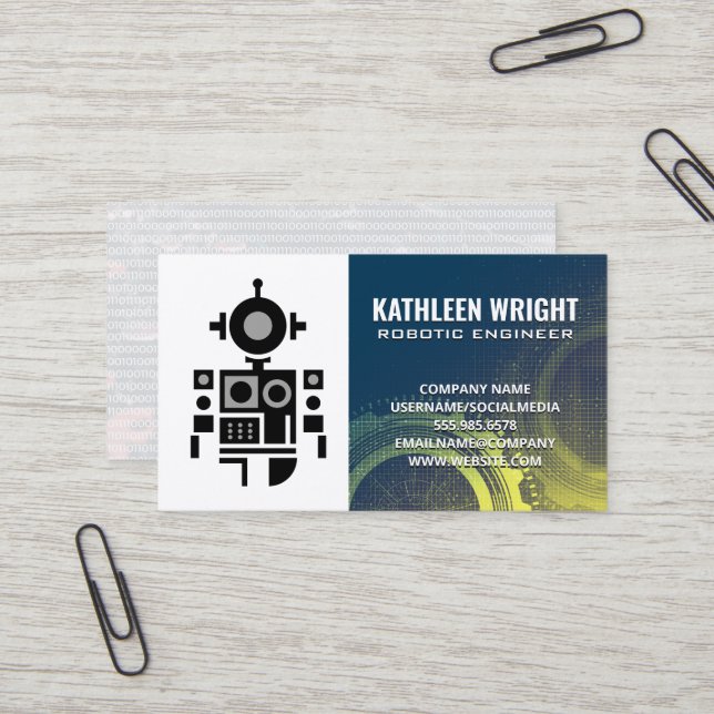 Robotlogotyp | Modern teknik | AI Visitkort (Fram/Back In Situ)