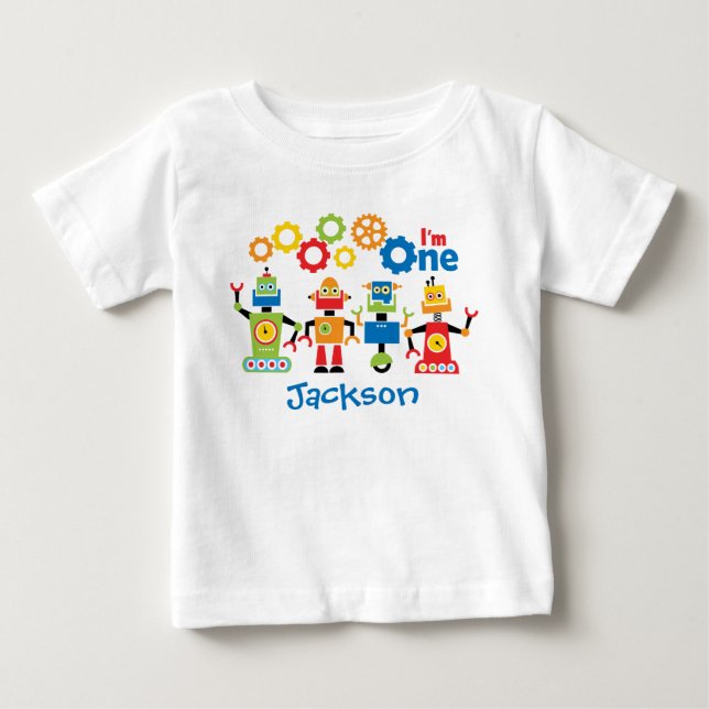 Robotpersonlig Första Födelsedags T-shirt (Framsida)