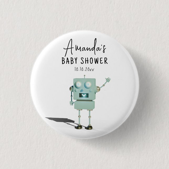 Robotpojke Baby Shower  Knapp (Framsida)