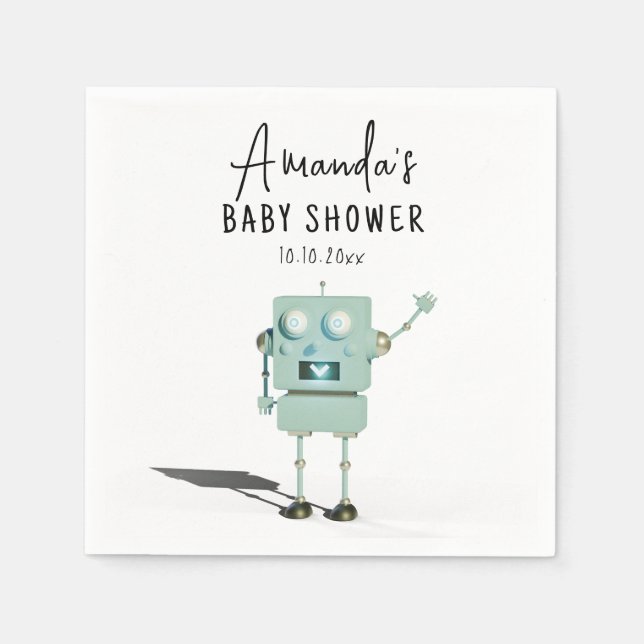 Robotpojke Baby Shower  Pappersservett (Framsidan)