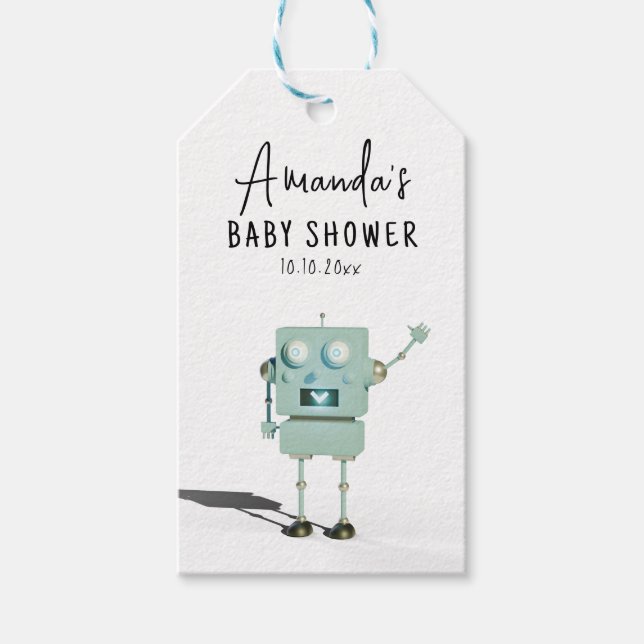 Robotpojke Baby Shower  Presentetikett (Framsidan)