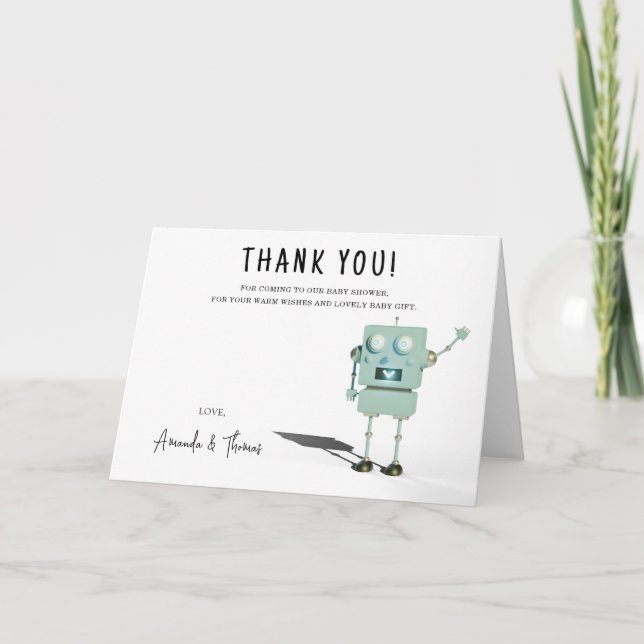 Robotpojke Baby Shower - tack Kort (Framsida)